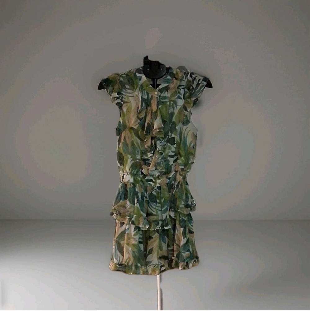 Luxxel Green Leaf Print Mini Dress